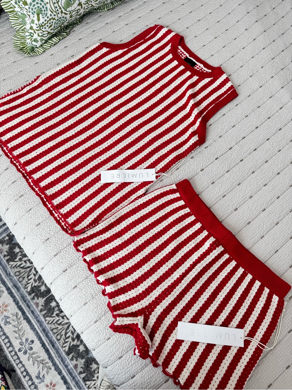 Red and White Striped Knit Set